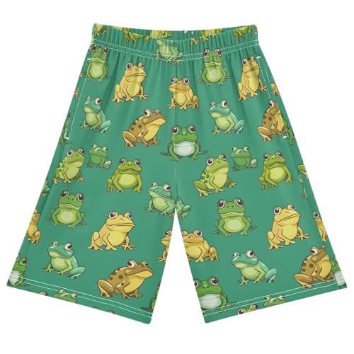 Cartoon Frogs Sleep Shorts Summer Pajama Shorts Elastic Waist Sleep Bottoms with Pockets 6-14 Years