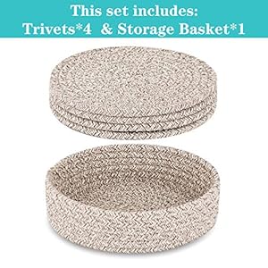 Trivets for Hot Dishes, Trivets for Hot Pots and Pans, Heat Resistant Hot Pads with Storage Basket, Pot Holders for Kitchen, Home Essentials, Farmhouse Decor (Brown 4 PCS) Trivets for Hot Dishes Trivets for Hot Pots and Pans Heat Resistant Hot Pads with Storage Basket Pot Holders for Kitchen Home Essentials Farmhouse Decor Brown 4 PCS