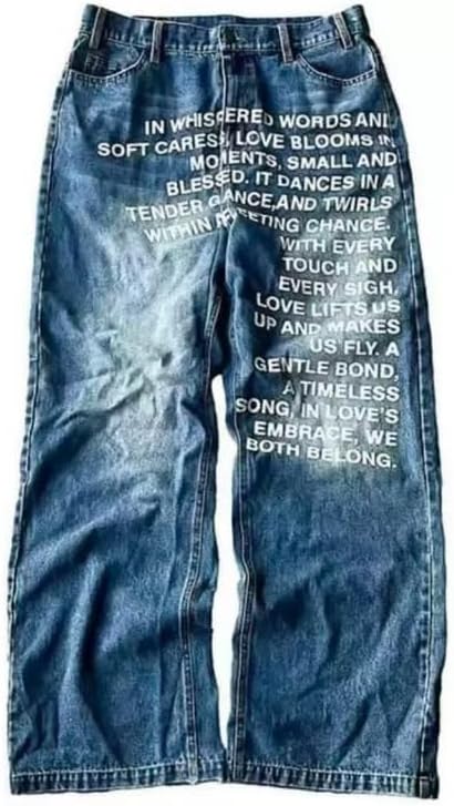 Unisex Y2K Baggy Letter Printed Jeans Washed Oversized Wide Leg Jeans with Retro Fashion Gothic Pants