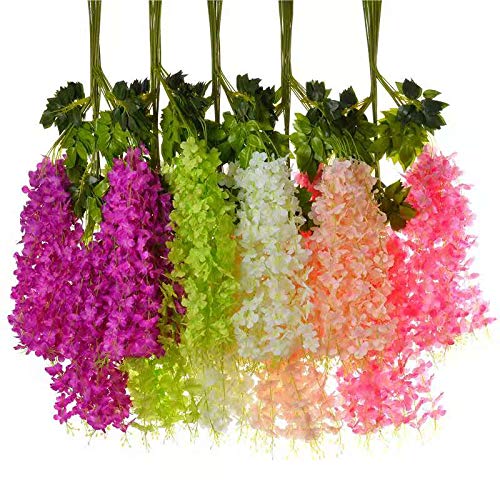 Oweru 12 Silk Wisteria Flowers, Artificial Wisteria Flowers, Used For Weddings, Parties, Stages, Gardens, Indoor And Outdoor Decoration, Uv Protection (Champagne) #TOP2