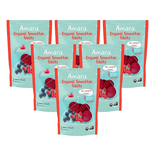 Amara Yogurt Melts - Beets n' Berries | Healthy Snacks for Baby and Toddlers | Gluten Free Snacks | Plant Based Yogurt | Delicious Fruit Snacks | Made with Organic Fruit | 1 Box | 6 pouches