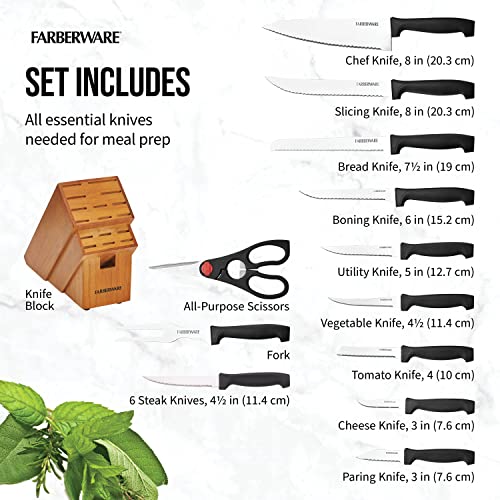 Farberware Never Needs Sharpening High-Carbon Stainless Steel Knife Block Set with Non-Slip Handles, 18 Piece, Black by Farberware - Image 4