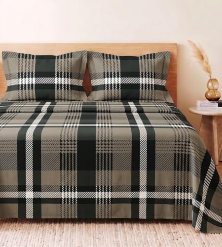Image of BSB HOME 240 TC Cotton Feel Bedsheet with 2 Pillow Covers, Soft & Breathable Printed Double Bed Sheet for Bedroom, Fade Resistant & Easy Care Design - 90 x 100 Inches (228 x 254 cm) - Olive Sage Green