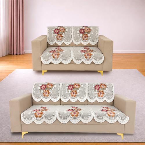 Image of Homerz Premium 'Surya Series' Sofa Cover | Stylish Sofa Protector | Net Fabric | Anti-Stain & Washable Slip Cover Exact Size Antislip (Exclusive Rust, 5 (3+2) Seater, Seat Cover with Backrest)
