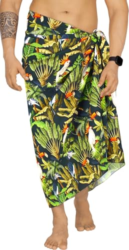 HAPPY BAY Men's Beachwear Wrap Summer Long Hawaiian Lava Lava Regular Surfing Cover-Up Swimwear Holidays Beach Sarongs for Men One Size Multi, Cockatoo