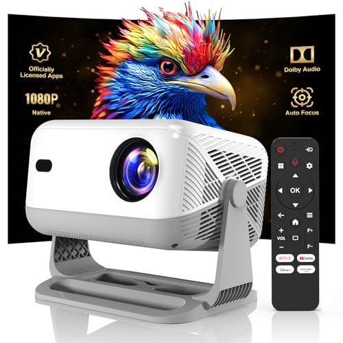 Image of 【Compatible with Netflix &Dolby Audio】WellSonic Smart Projector with Wifi and Bluetooth, 400Ansi & Native 1080p Portable Projector, Auto Focus&Support 4k, 180Rotatable, Moive Proyector