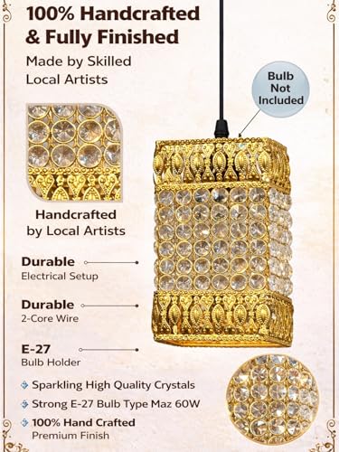 Image of Modern Crystal Pendant Light | Gold Hanging Ceiling Lamp with Crystal Beads | Luxury Decorative Chandelier Light for Living Room, Bedroom, Dining Area (Regal Crystal Tower)