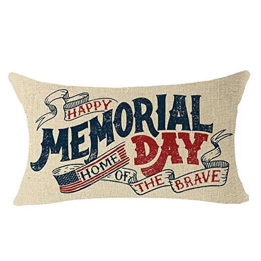 Happy Independence Day Happy Memorial Day Home of The Brave America Flag Retro Lumbar Cotton Linen Throw Waist Pillow Case Decorative Cushion Cover Pillowcase for Club Coach Sofa 12"x 20"