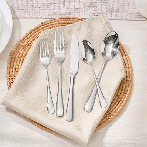 HIKAA 60PCS Silverware Set Service for 12, Premium Stainless Steel Flatware Set Mirror Polished, Modern Kitchen Cutlery Set with Spoons Forks Knives, Dishwasher Safe Utensils for Home Restaurant - image 4