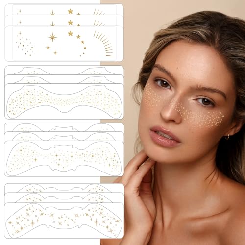Tatuaggio del Viso Delle Lentiggini del Glitter, 12 Pezzi Impermeabili delle Frecce Dell'oro Tatuaggi Temporanei del Viso 4 Stili Patch del Trucco del Glitter Dell'oro per le Donne