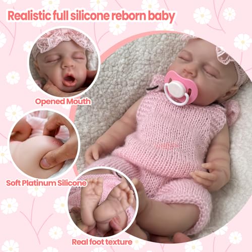 Muñeca Reborn de Silicona de Cuerpo Completo de 45 cm Con Boca Abierta, Recién Nacida Durmiendo, Suave al Tacto, Anatómicamente Correcta, Regalo de Navidad – Bild 4