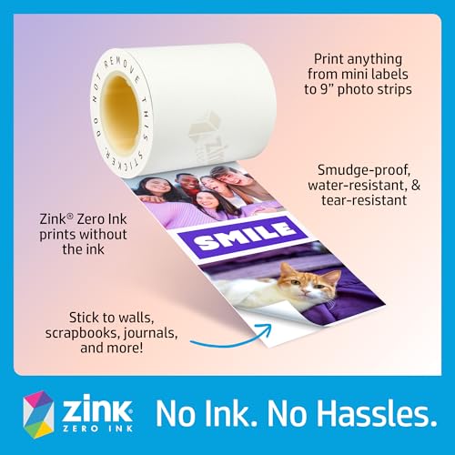 Image of HP Sprocket Panorama Instant Color Label & Smartphone Photo Printer - Portable - Personalize Prints 2 inch x .5 inch- 9 inch on Zink Sticky-Back Photos - Create Photobooth Strips & Custom Designs in App - Grey