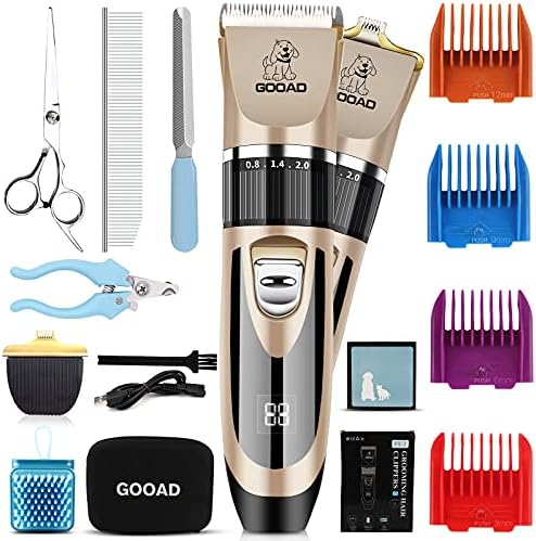 GOOAD Dog Grooming Clippers , Dog Hair Clippers Low Noise USB Rechargeable Cordless Electric Quiet Dog Grooming Kit , Dog Nail Clippers Professional Pet Hair Trimmers Shaver Shears ,for Dogs Cats