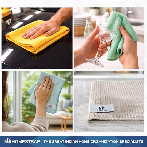 Image of HomeStrap Proclean Microfiber Cloth Set of 4 (30 * 40 Cms) | Multipurpose Cleaning Cloths for Kitchen, Glass, Furniture & Spills | Lint-Free, Highly Absorbent, Reusable Cleaning Towels