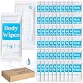 Threlaco 300 Pcs 60 Pack Body Wipes for Adults Bathing No Rinse Individually Wrapped Shower Wipes Washcloth with Aloe Cleansing Body Wash Cloths Disposable Cleansing Cloth(White Background)