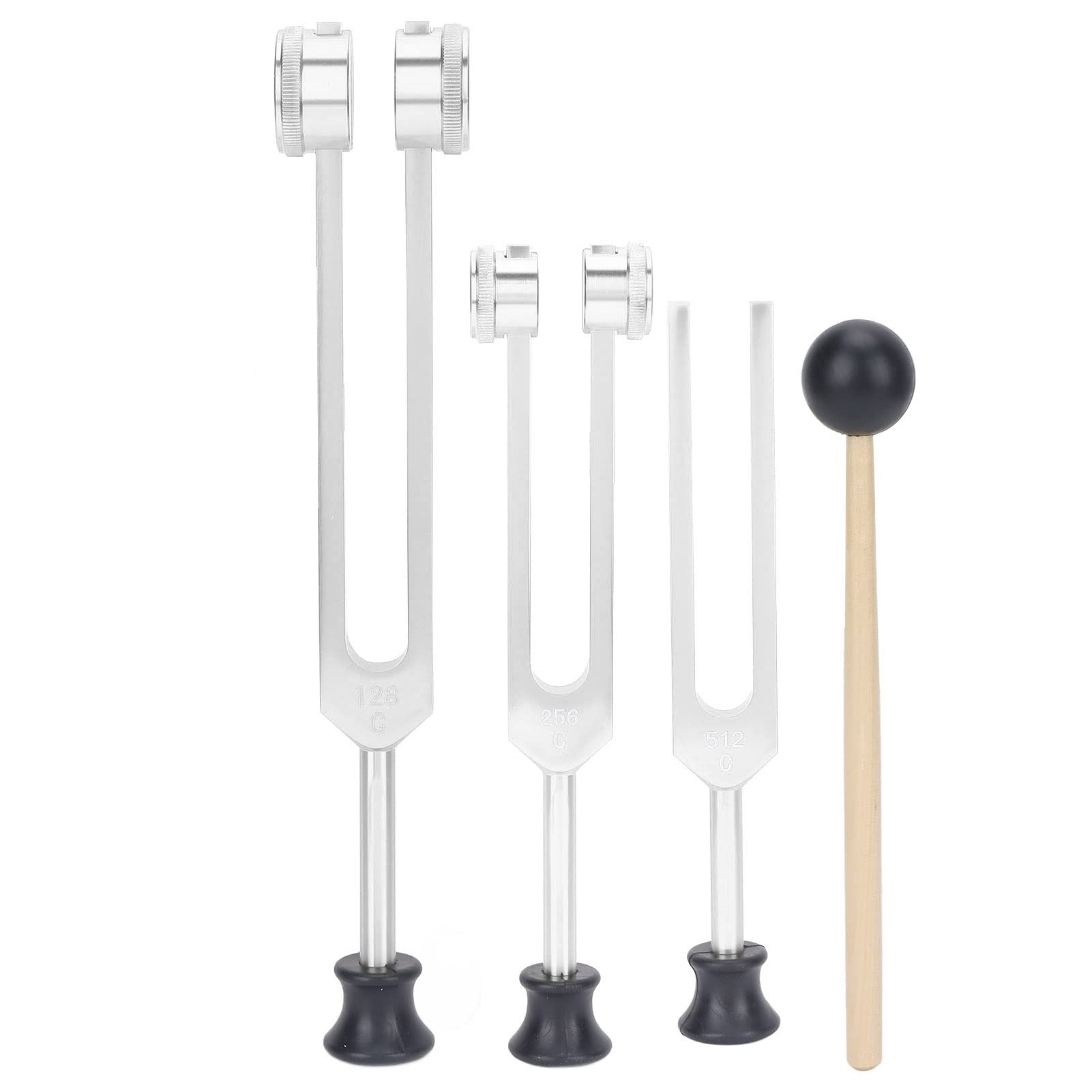 Juego de Horquillas de Afinación Ponderadas (128 Hz, 256 Hz, 512 Hz) para de Sonido y Equilibrio Energético de Chakras – Acabado en Plata