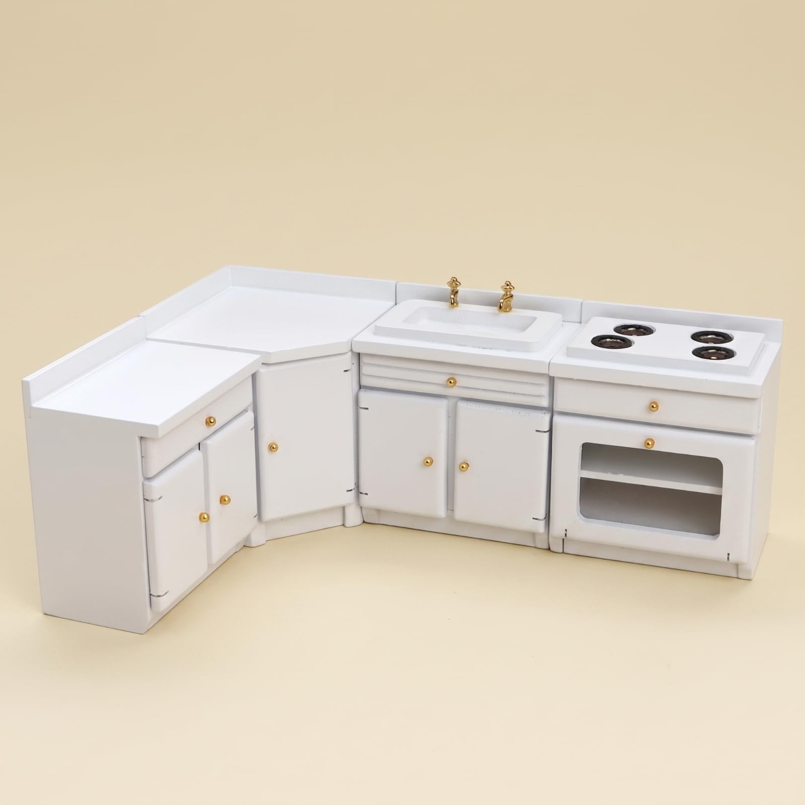 Mobiletta Cucina in Miniatura con Lavello Fornello Frigo E in Legno di Betulla per Casa Delle Bambole Diorama Collezionisti Regalo