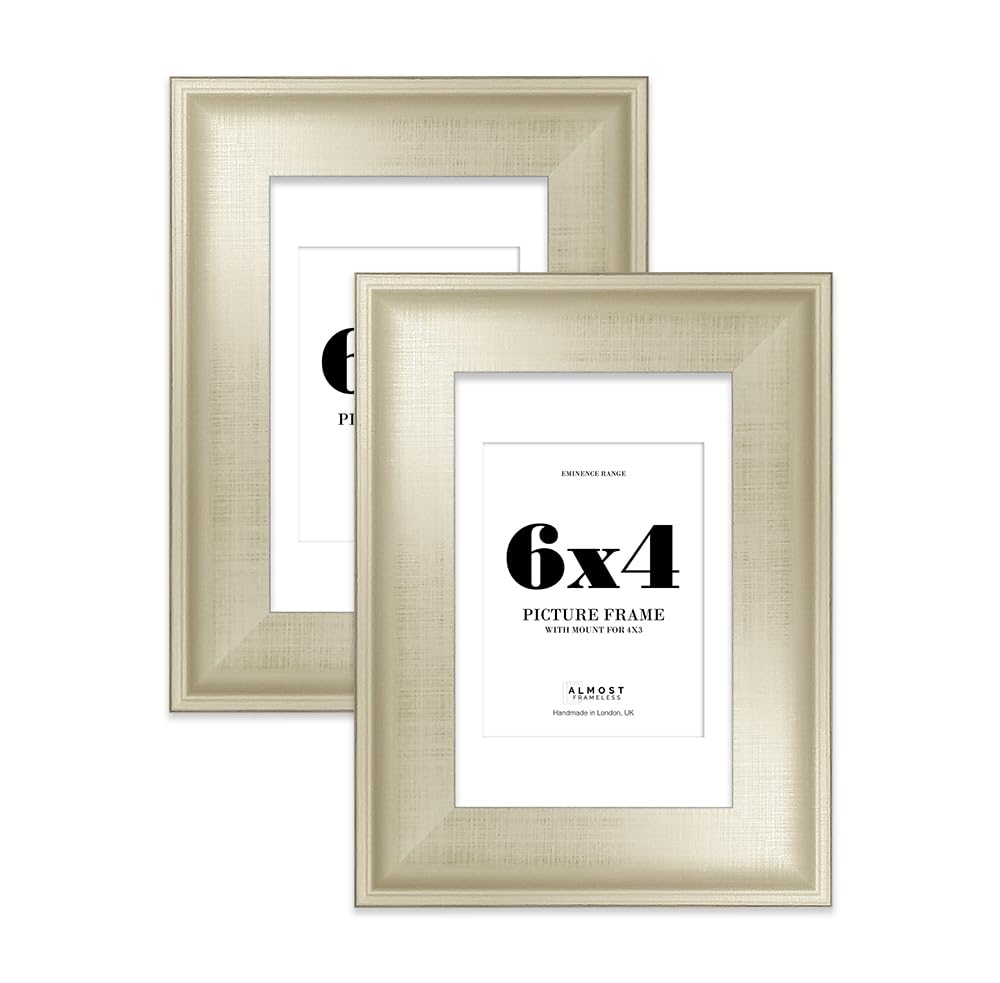6x4" Silver Picture Frame with 4x3" Mount - Shabby Chic Photo Frame with Distressed Finish, Wall Hooks and Kickstand, 32mm Edge - 2 Pack