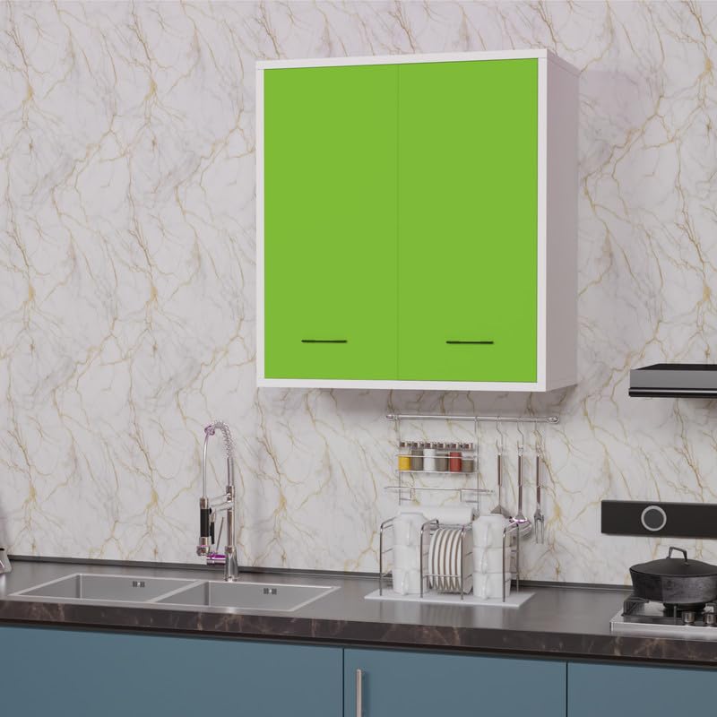 Funtree Inside 2 Door Multipurpose Wall Mounted Wooden Cabinet with Adjustable Shelves | Kitchen, Bedroom, Living Room & Home Office Storage Cupboard | Size:60x33x63.8 Cm | Color: White & Parrot Green