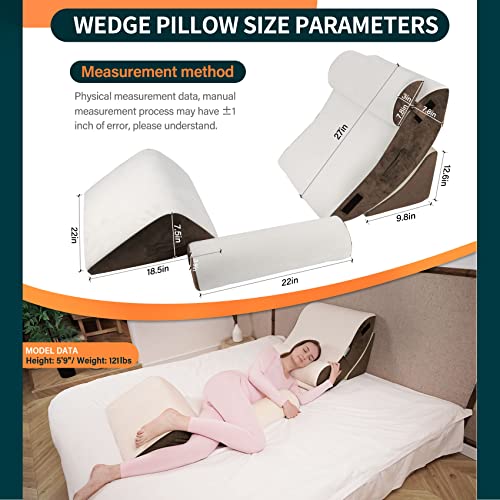 Mudilun 5 Piece Wedge Pillow Set - Post-Surgical Orthopedic Bed Wedge Pillow Adjustable Memory Foam Pillow Soft Velvet Fabric, Machine Washable, Support Pillow For Legs And Back(Brown) #TOP1