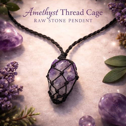 Image of REMEDYWALA Charged Energized Raw Stone Thread Cage Wrapped Pendant | Raw Stone Thread Cage Wrapped Pendant for Women and Men