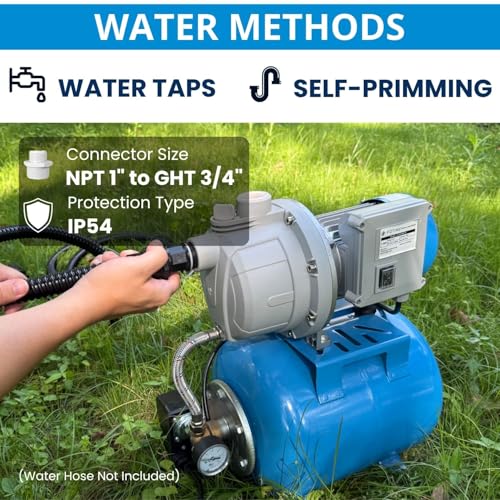Image of FOTING 1.5HP Shallow Well Pump with Pressure Tank, 1340GPH Automatic Irrigation Water Booster Jet Pump, Water Pumps Booster System 164FT 115V for Home Garden Lawn Farm, Blue