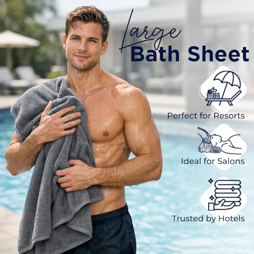 Image of DAN River 2 Pack Bath Sheets Extra Large 35x70, Large Bath Towels for Adults, XL Oversized Heavy Duty Towel Set, 600 GSM 100% Ring Spun Cotton, Soft Quick Dry, Grey
