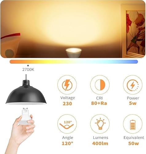 GU10 LED Warmweiss Lampe 5W 3000K 400 Lumen Glühbirnen,Ersetzt 50W Halogen Leuchtmittel,GU 10 LED Warmweiss Nicht Dimmbar,Kein Flackern Strahle,Abstrahlwinkel 120° Reflektorlampen,AC 220-240V,12 Stück