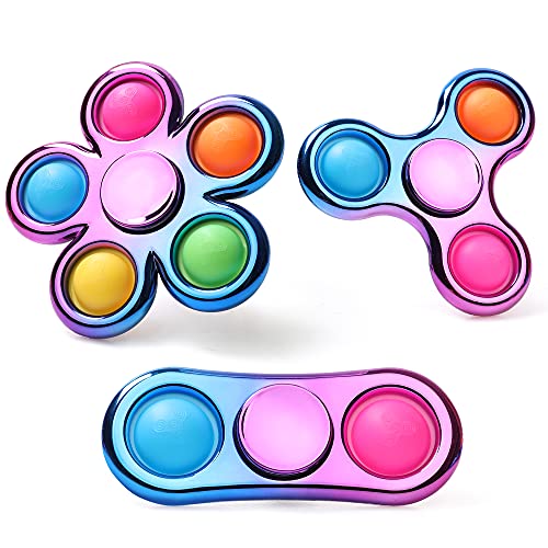 LDPSYTOYZ 3 pcs Pop Fidget Spinner, Dazzled Color Push Bubble Fidget Spinners Toys, Pop Bubble Rainbow Fidget Spinners Toys, Stress Relief Sensory Toy Party Favor, Release Anxiety