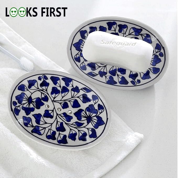 Image of Soap Holder for Bathroom Shower Wash Basin with Drain Hole Beautiful Ceramic Soap Case Stand with Drain Easy Cleaning, for Shower Bathroom Kitchen Sink Bathtub Bathroom Accessories