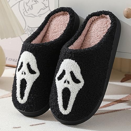 Happy Face Slippers for Women Men,Retro Soft Cozy Comfy Plush Lightweight House Slippers Slip-on Indoor Outdoor Slippers,Slip on Anti-Skid Sole2