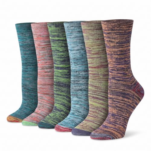 Image of Tipi Toe Women's 6-Pack Funky Crew Socks | Colorful Fun Patterned Novelty Dress Socks, Sizes 9-13