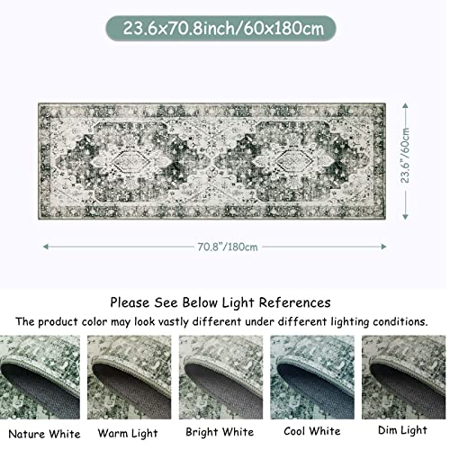 Moynesa Ultra-Thin Washable Runner Rug -2x6 Rug Runners for Hallways Non Slip Stain Resistance, Vintage Non Shedding Indoor Throw Carpet Runner for Bathroom Entry Door Kitchen Laundry Room, Grey