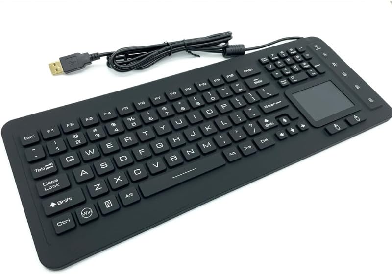 Tastiera in silicone industriale robusta nera con retroilluminazione a LED impermeabile IP68 con touchpad