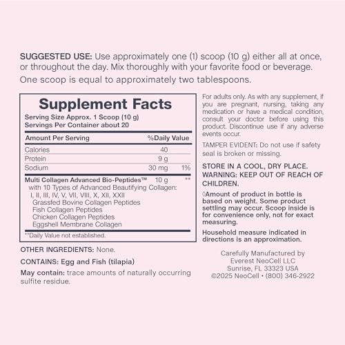 Image of NeoCell Multi Collagen Peptides Powder | 7 oz | 10 Types of Advanced Bio-Peptides | Superior Absorption | Unflavored and Mixes Easily