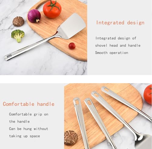 Stainless Steel Spatula Set di spatula Slotted Turner, Solid Turner, Stainless Steel in Matte Look for Non-Stick Cookware, Fish, Eggs, Pancake, Dishwasher Safe - immagine 6