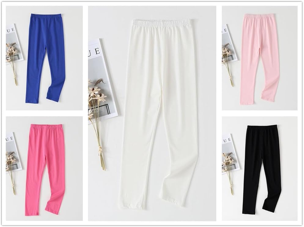 VVEEWUU Basic Cotton Leggings for Girls 5 Pack Solid Girls Leggings Comfortable Stretchy Soft Tights Pants for Kids - Image 4