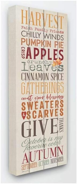 Stupell Industries Fall Halloween Holiday Pumpkin Word Wood Texture Design Canvas Wall Art, 13 x 30, Multi-Color