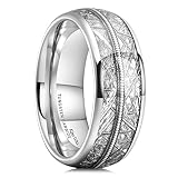 King Will Tungsten Wedding Band Promise Ring for Men 8mm Domed Polished Ring with White Camo Meteorolite Inlay Silver Steel Wire 12