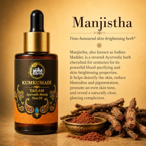 Image of The Indie Earth Kumkumadi Tailam 30 ml | An Ayurvedic Beauty Face Oil | Miraculous Beauty Night Serum for Brighter, Glowing & Younger Looking Skin with Turmeric, Saffron, Blue Lotus & Indian Lotus