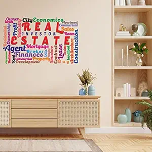 CVANU Real Estate Typography Vinyl Wall Sticker for Wall Decor Size(36.4inch X 23inch)_Multicolor_cv78