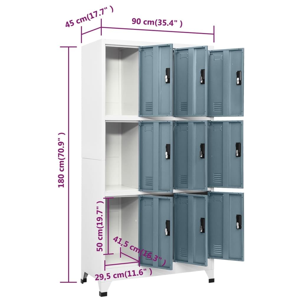 vidaXL Armoire à Casiers Classeur Meuble de Rangement d'Equipements de Sport Produits de Nettoyage Bureau Gris Clair et Gris Foncé 90x45x180 cm Acier
