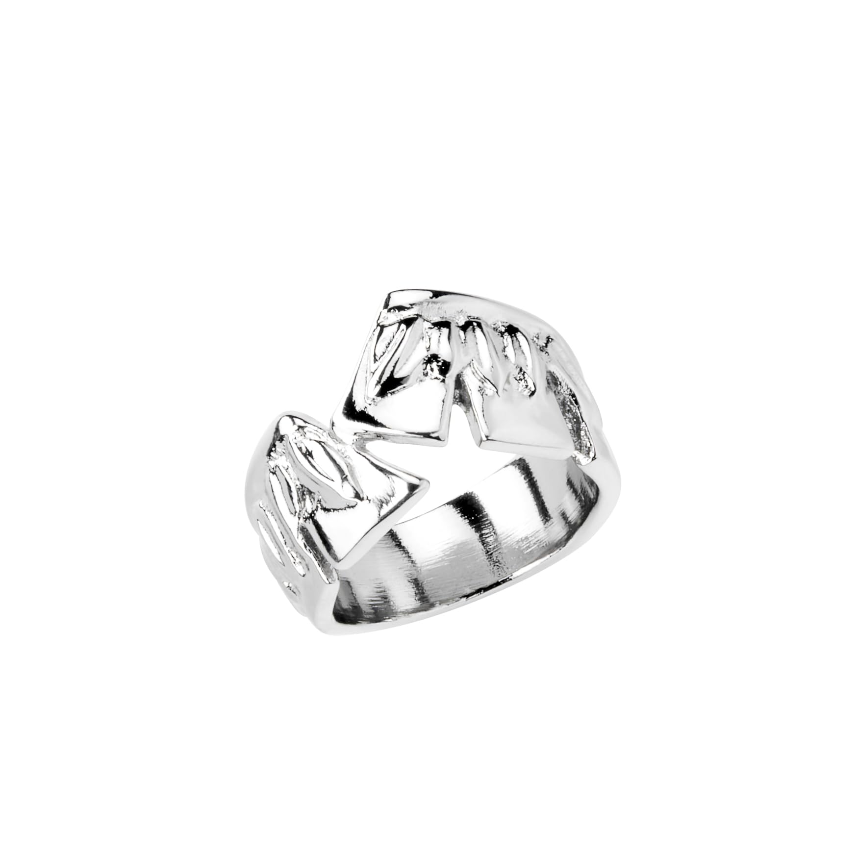 Anillo en aleación de metales tallado a modo de plumas y bañado en plata de ley