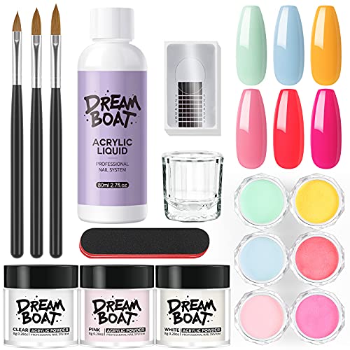 Dreamboat Kit Poudre Acrylique pour Onghle,Blanc Rose Transparent Poudre Acrylique Pour Ongles Liquide Acrylique 80ml,Ensemble Faux Ongles Extension Manuel d'instructions Ongle Kit Professionnels Cover