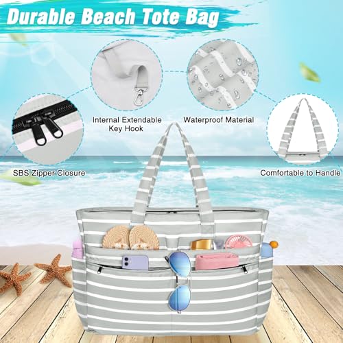 Image of HUANLANG Extra Large Beach Bag Waterproof Beach Totes Bags for Women Men,Pool Bag with Zipper Wet Pocket