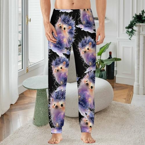 Watercolor Glowing Hedgehog Men's Pajama Bottoms Sleep Lounge Soft Comfy Pants Sleepwear2