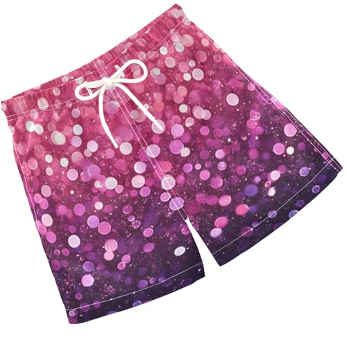 Pigsaly Boys Swim Trunks Raspberry Pink Deep Purple Gradient Flashing Glitter Boys Board Shorts Swimsuit Swimwear S