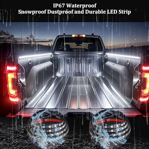 AUTUNEER 60Inch LED Truck Bed Lights, 2PCS White Truck Bed LED (Light Emitting Diode) Lighting Fixtures, Waterproof Truck Bed Lighting Bar Switch Fuse Splitter Cable for RV SUV Vans Cargo Boats