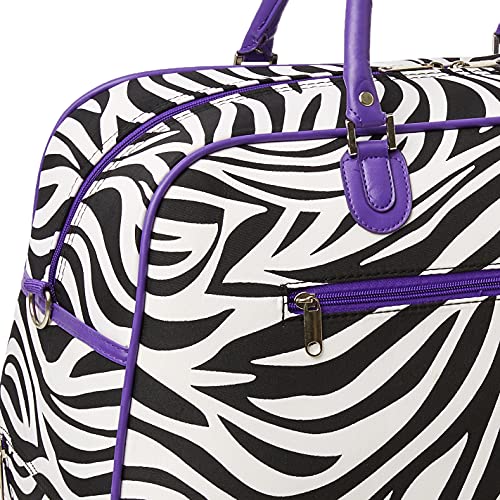 World Traveler 21-Inch Carry-On Rolling Duffel Bag, Dark Purple Trim Zebra4