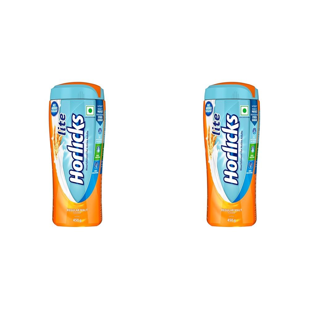 Horlicks Lite 450g, Scientifically designed for Adults |High Protein, Zero added sugar | Malt Flavor (Pack of 2)